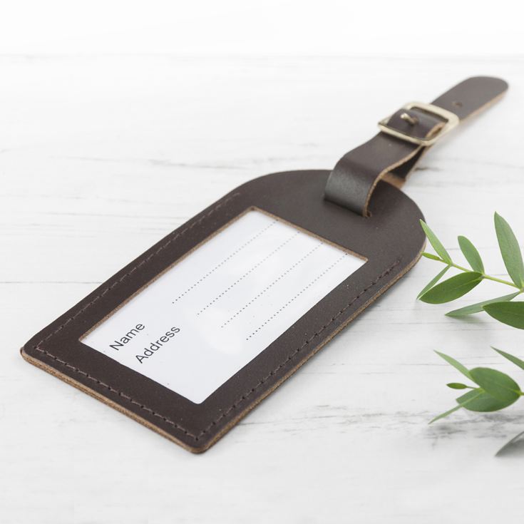 Personalised Brown Foiled Leather Luggage Tag product image