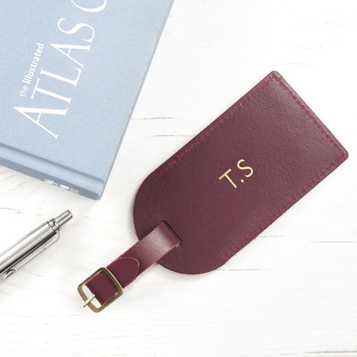 Personalised Burgundy Foiled Leather Luggage Tag product image