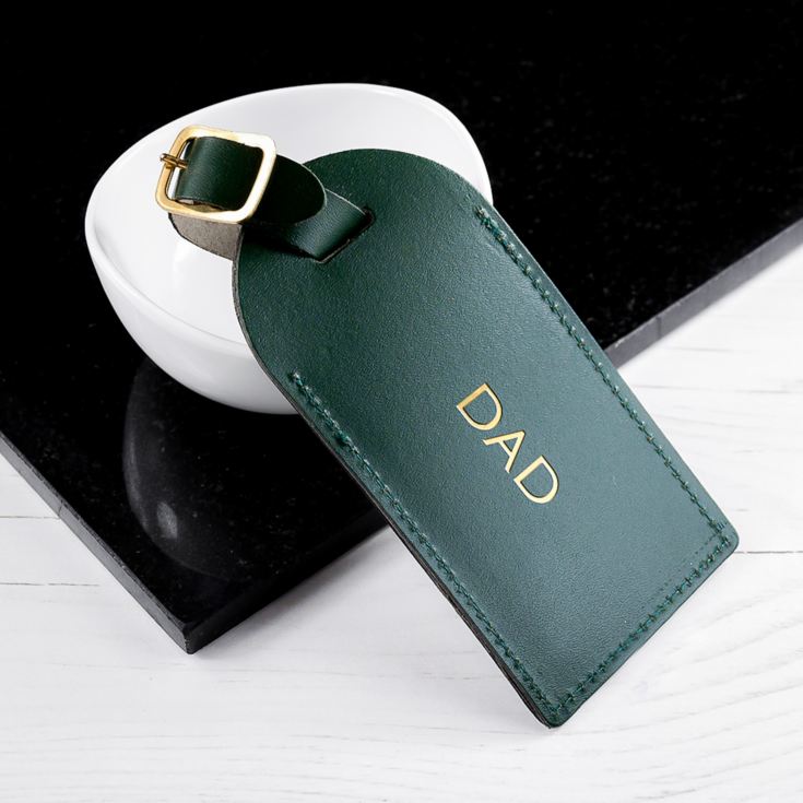 Personalised Dark Green Foiled Leather Luggage Tag product image
