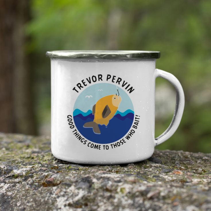 Personalised Good Things Come To Those Who Bait Enamel Mug product image