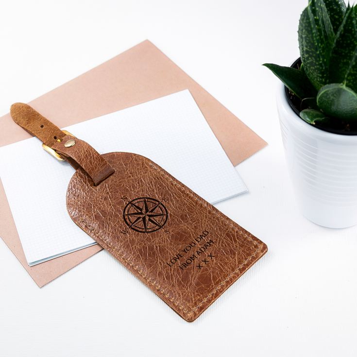 Personalised Natural Tan Engraved Leather Luggage Tag product image