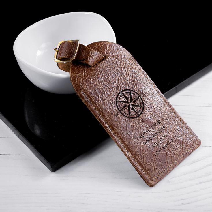 Personalised Natural Tan Engraved Leather Luggage Tag product image