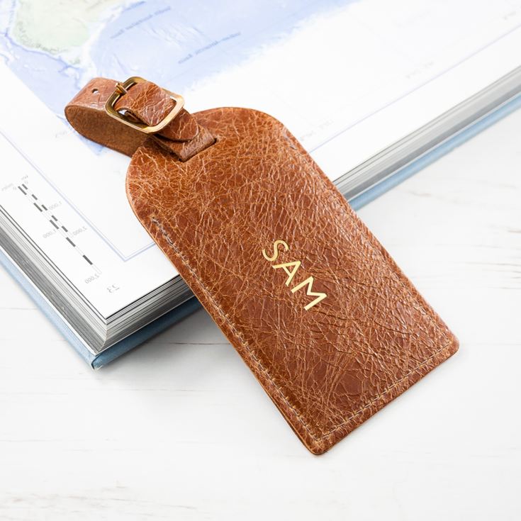 Personalised Natural Tan Foiled Leather Luggage Tag product image