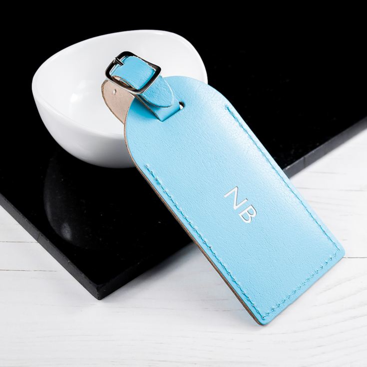 Personalised Pastel Blue Foiled Leather Luggage Tag product image