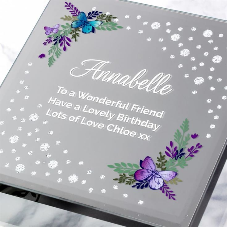 Personalised Floral Butterfly Diamante Glass Trinket Box product image