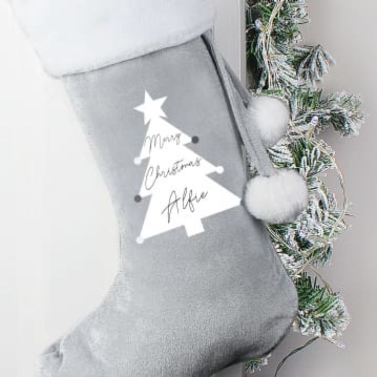 Personalised Christmas Tree Luxury Silver Grey Stocking product image