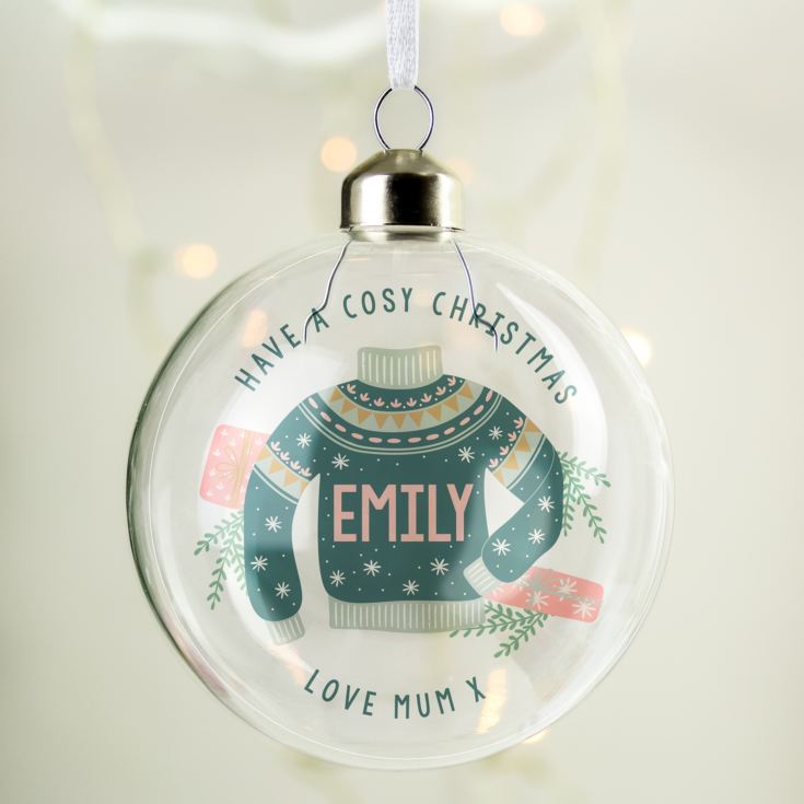 Personalised Glass Christmas Jumper Bauble product image