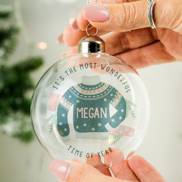 Personalised Glass Christmas Jumper Bauble product image