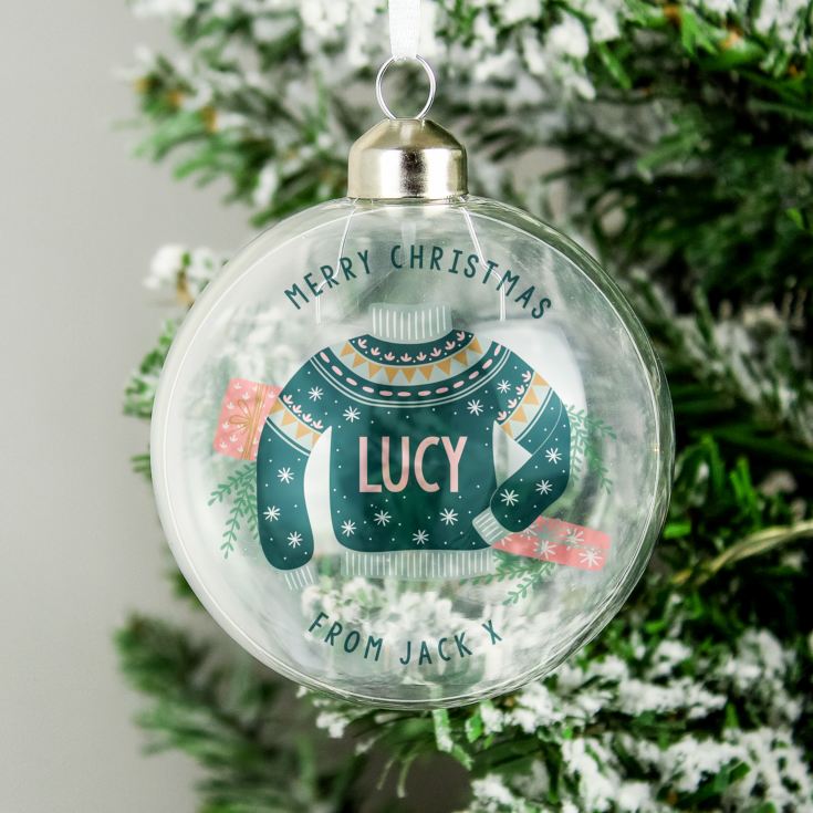 Personalised Glass Christmas Jumper Bauble product image