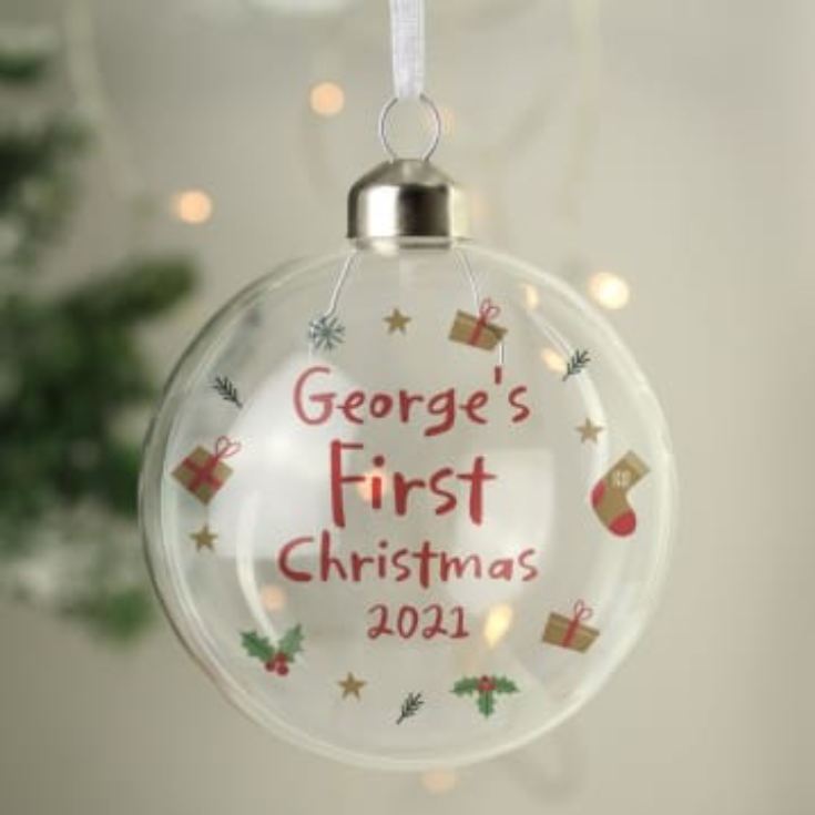 Personalised First Christmas Glass Bauble product image