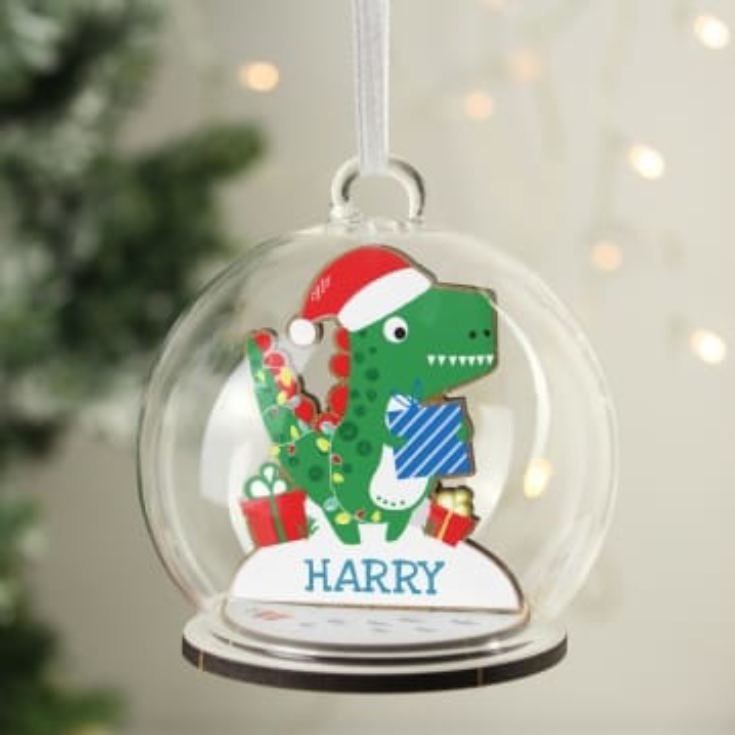 Personalised Wooden and Glass Christmas Baubles (Dinosaur) product image