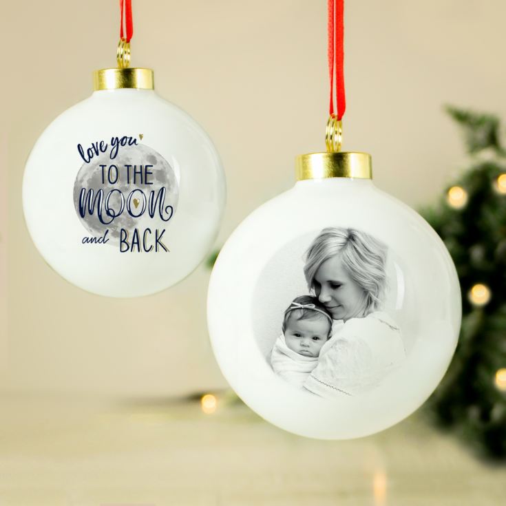 Personalised Photo Upload "Moon and Back" Christmas Bauble product image