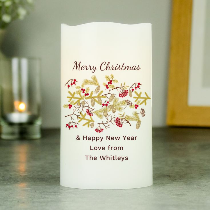 Personalised Christmas Floral LED Candle product image