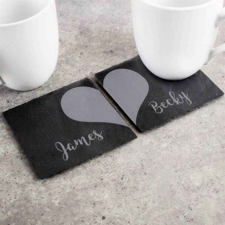 Personalised Two Hearts Slate Coaster Set product image