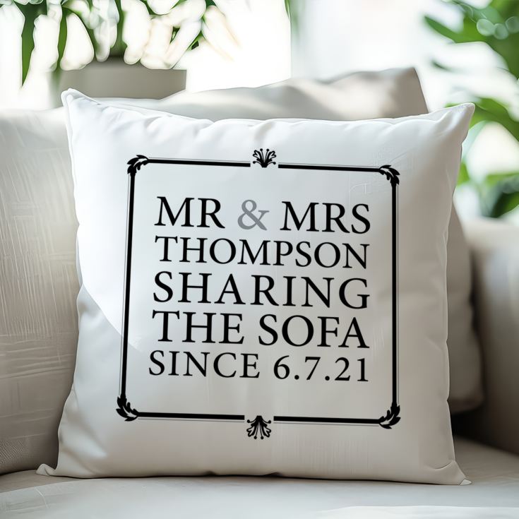 Mr & Mrs Sharing The Sofa Personalised Cushion product image