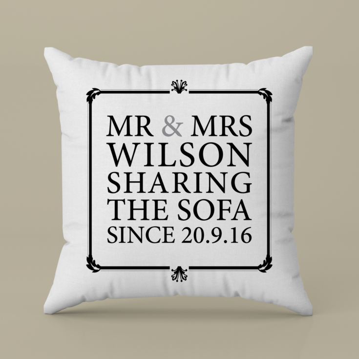 Mr & Mrs Sharing The Sofa Personalised Cushion product image