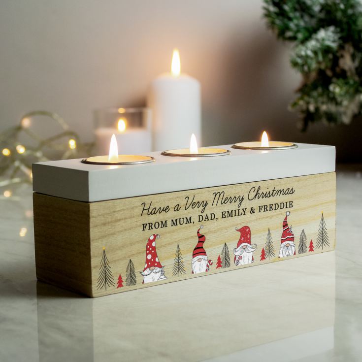 Personalised Gonk Christmas Triple Tea Light Box product image