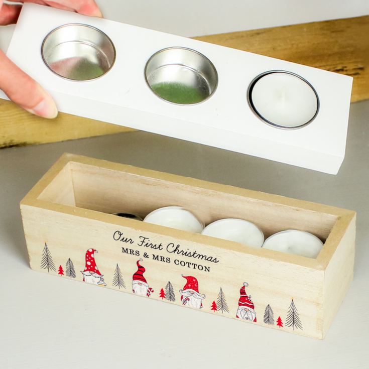 Personalised Gonk Christmas Triple Tea Light Box product image