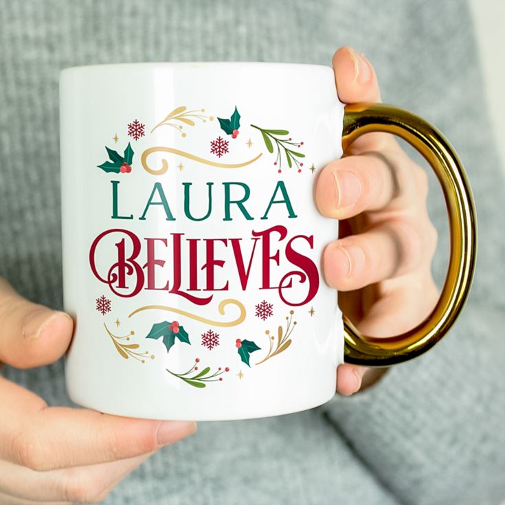 Personalised Believes In Christmas Gold Handled Mug product image