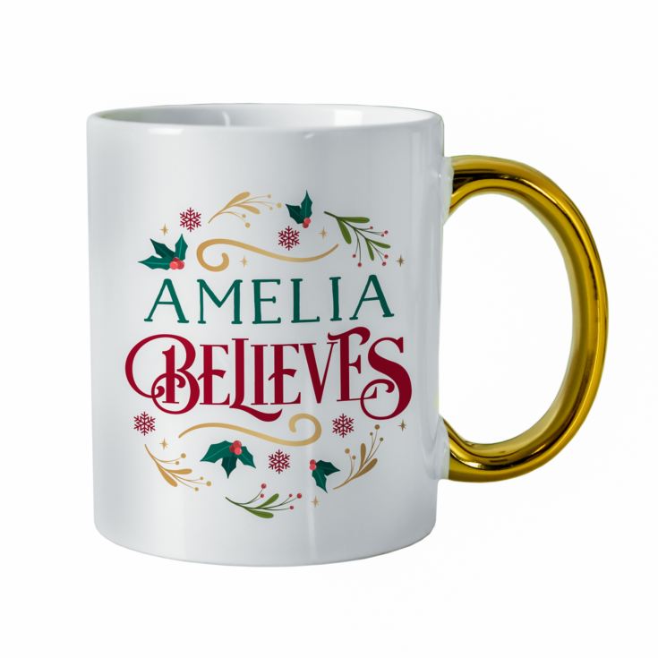 Personalised Believes In Christmas Gold Handled Mug product image