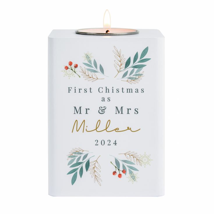 Personalised Christmas Foliage White Tealight Holder product image