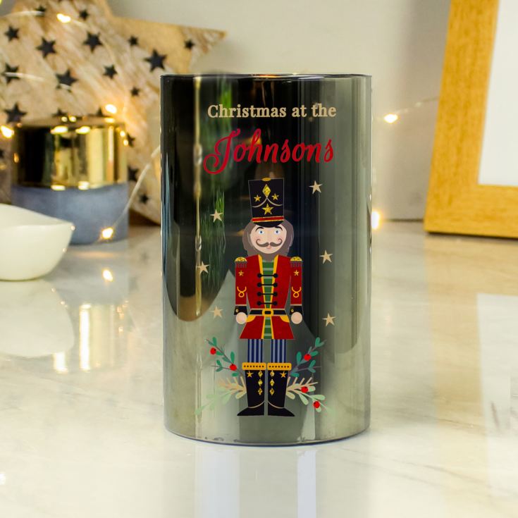 Personalised Christmas Nutcracker Smoked LED Candle product image