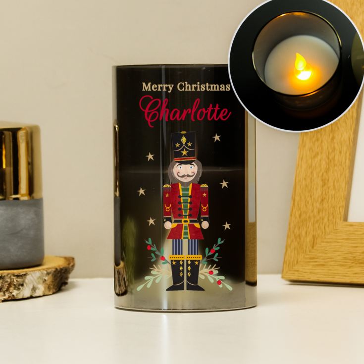 Personalised Christmas Nutcracker Smoked LED Candle product image