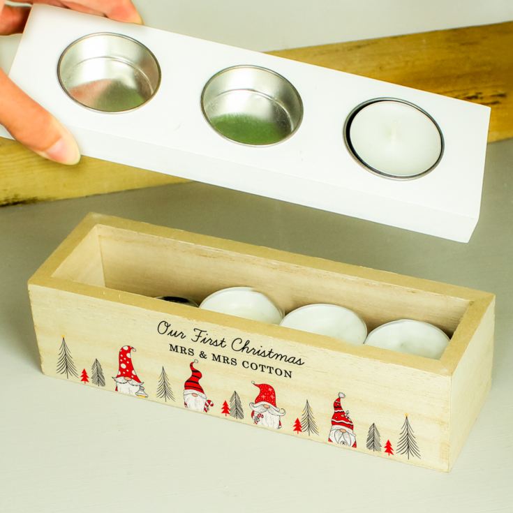 Personalised Gonk Christmas Triple Tea Light Box product image