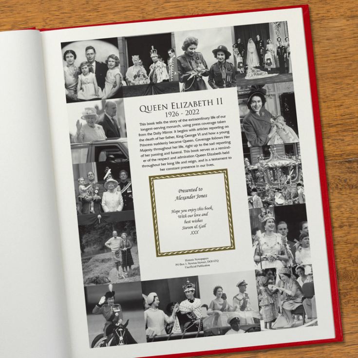 Queen Elizabeth Memorial Newspaper Book – Red Cloth | The Gift Experience