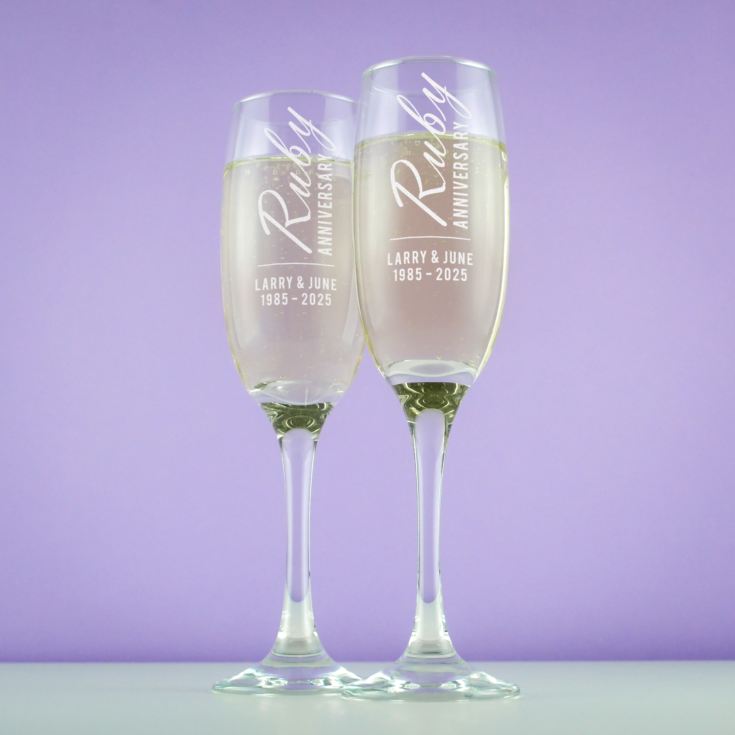 Personalised Ruby Anniversary Champagne Flutes product image