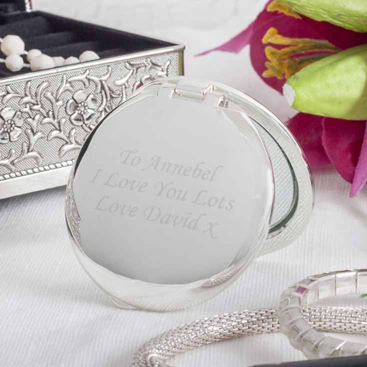 Engraved Sophia Silverplated And Crystal Compact Mirror | The Gift ...