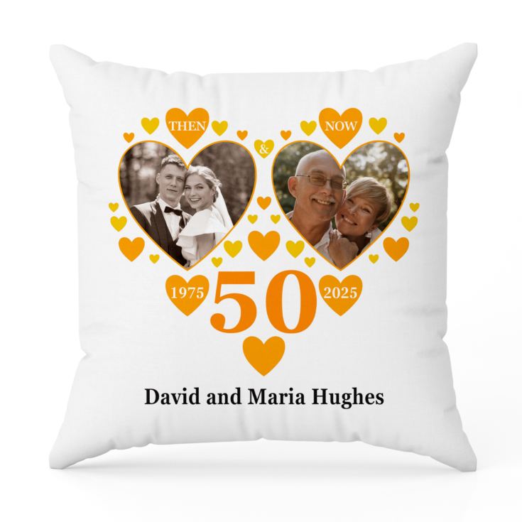 Personalised Then and Now Golden Anniversary Photo Cushion product image