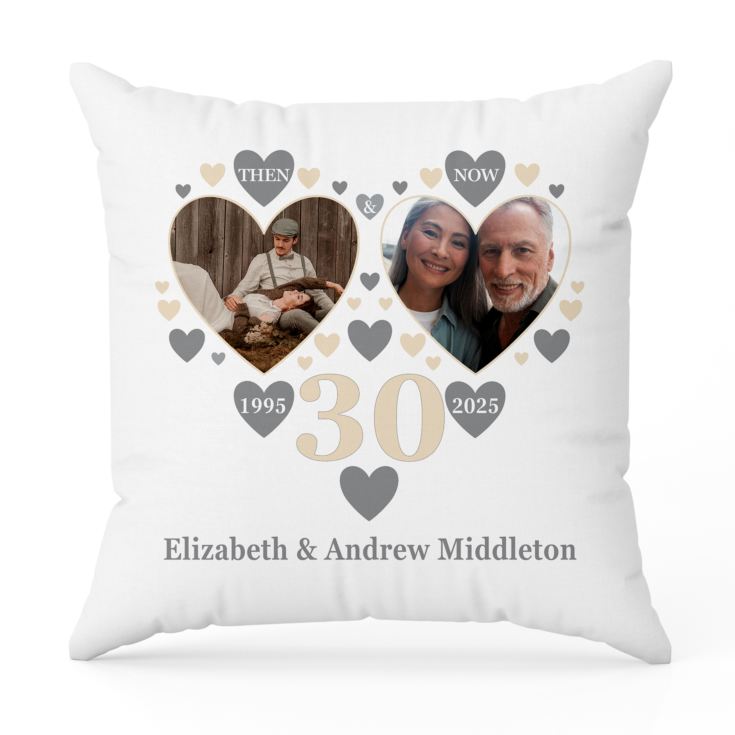 Personalised Then and Now Pearl Anniversary Photo Cushion product image