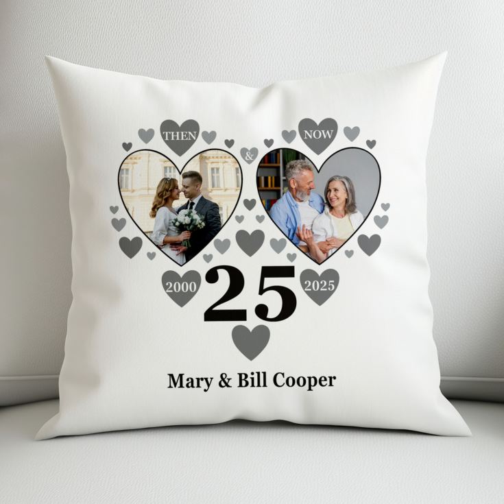 Personalised Then and Now Silver Anniversary Photo Cushion product image