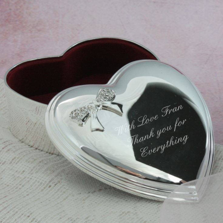 Engraved Heart Trinket Box with Crystal Studded Bow | The Gift Experience